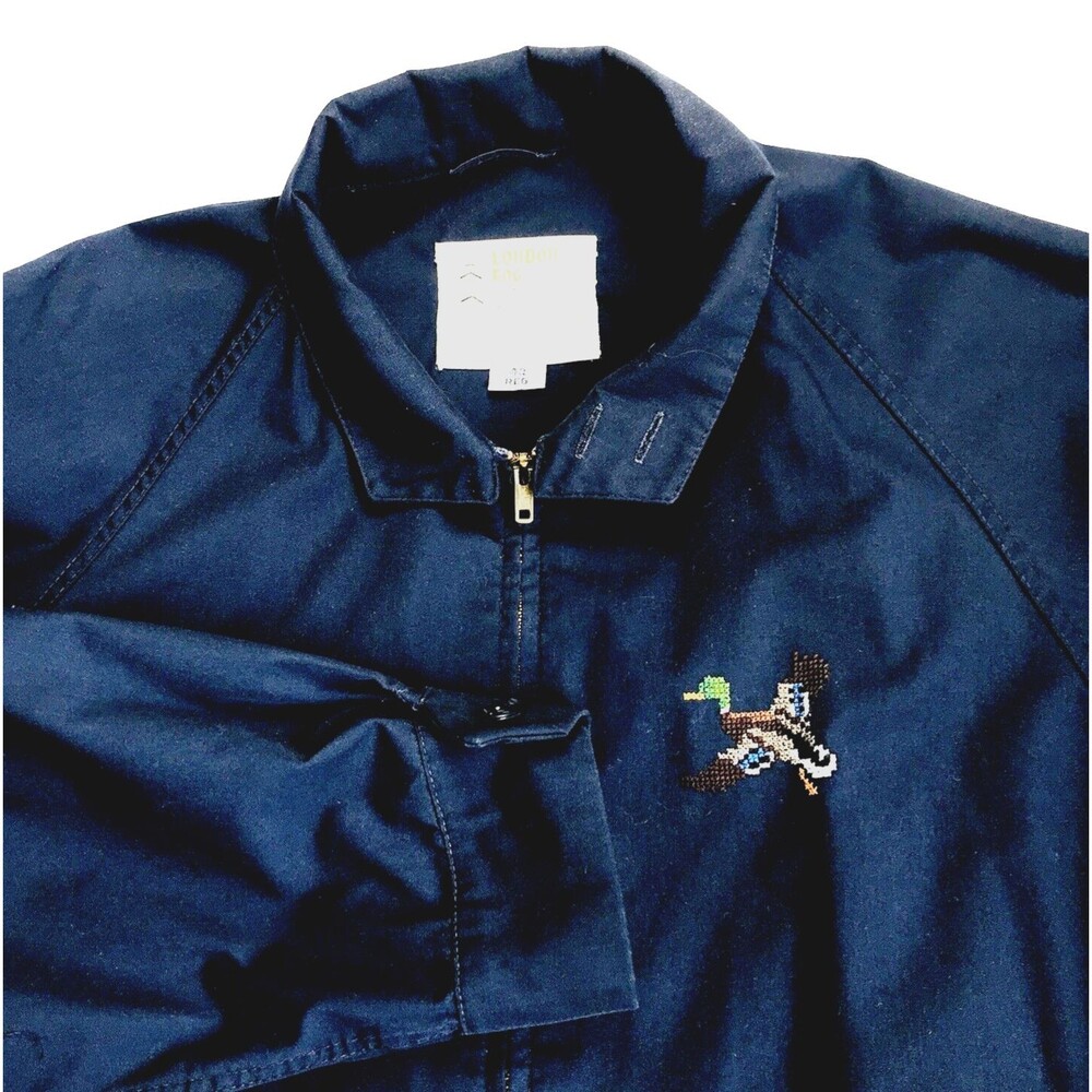 London Fog Vtg Jacket Mechanics Duck Cross Stitch Custom XL Blue Work Cabincore